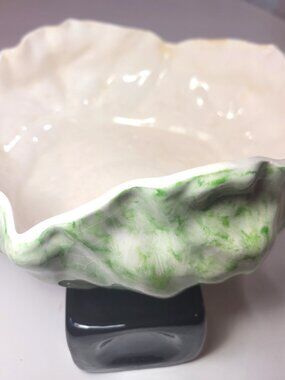 Handmade Cabbage Leaf Ceramic Bowl Circa 1976 -  Serving Dish Signed by Veronica